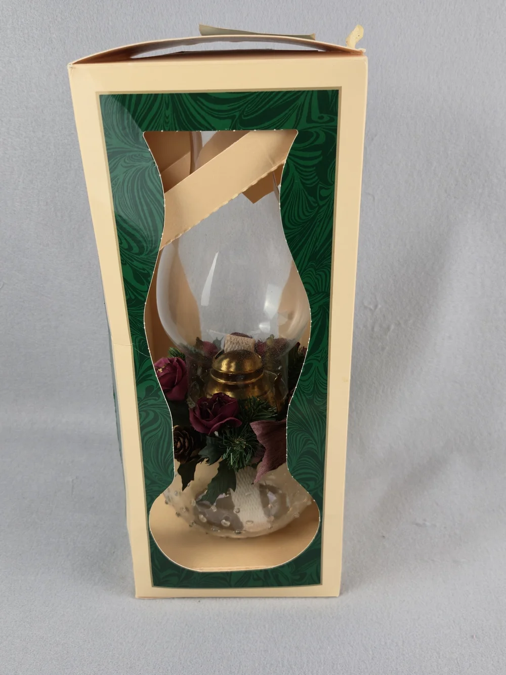 Vintage Lamplight Farms Glass Oil Lamp Hobnail Base Floral Ring NIB